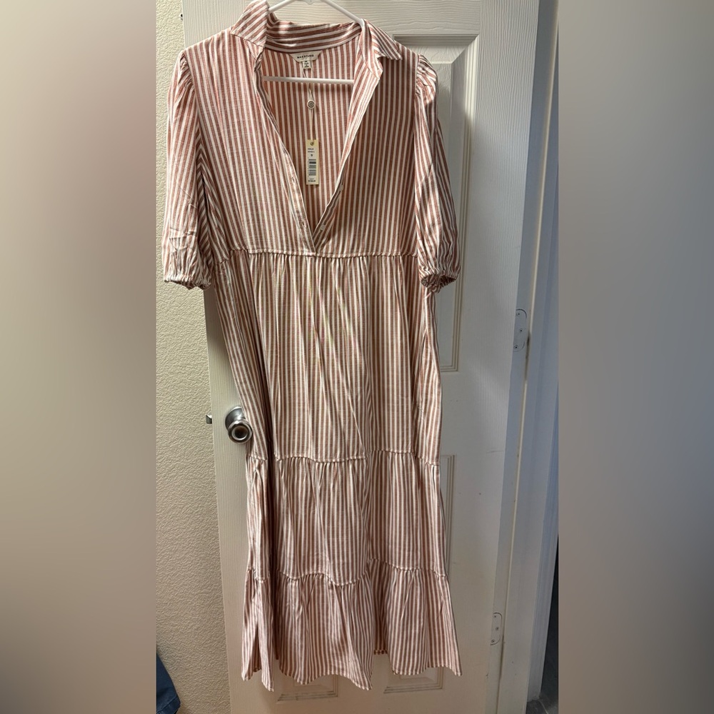 Max Studio Rust and White Striped Blouse
